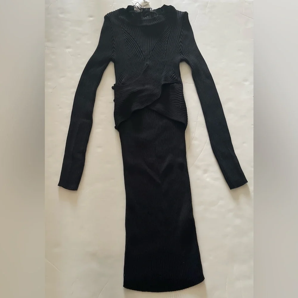 ZARA Black Buttoned Knit Mini Dress